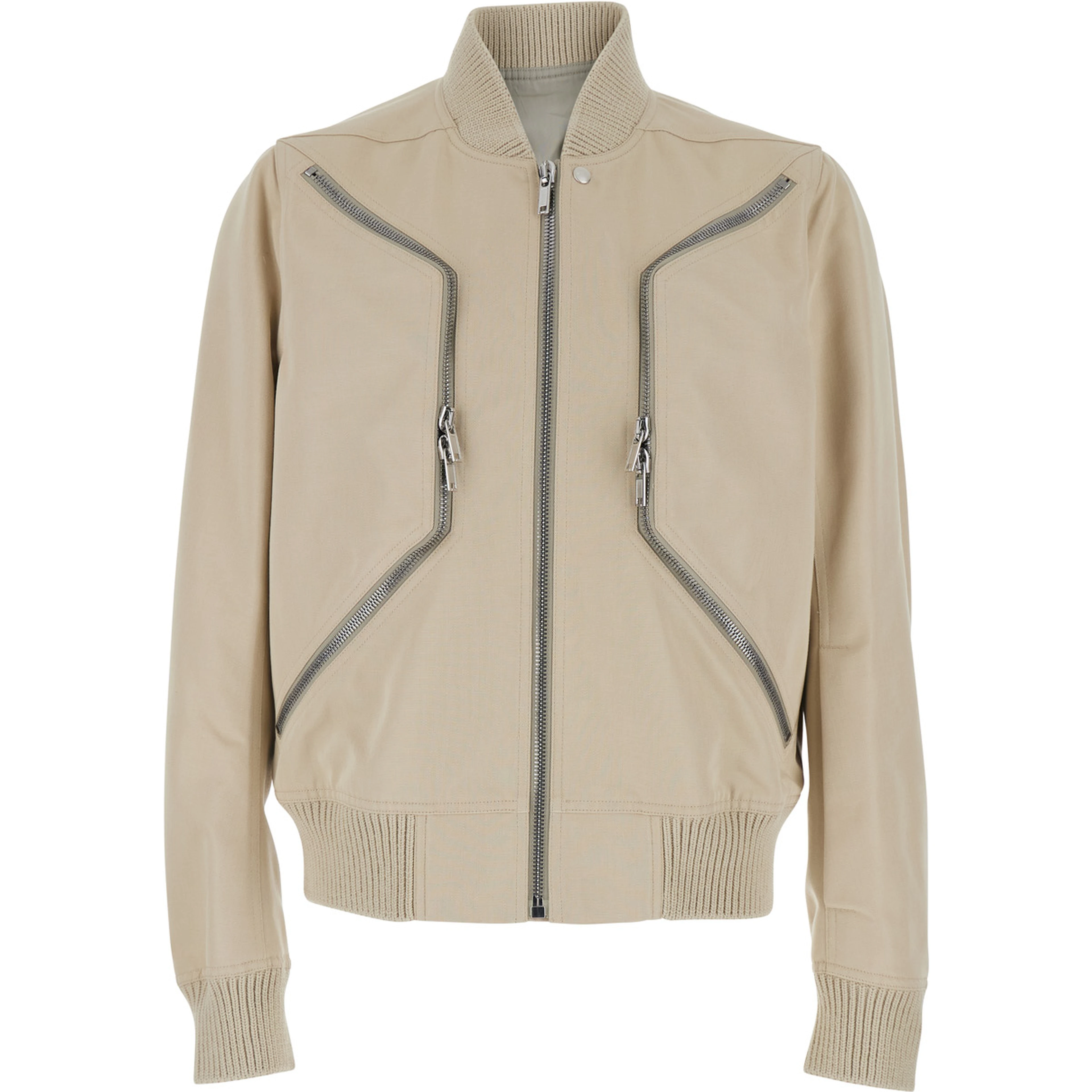 Heizer Flight Bomber Jacket with Bomber Collar and Two Zip Pockets on the Front in Beige Cotton Blend for Men