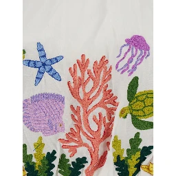 Multicolor Crop Top with All-Over Marine Motifs in Cotton Woman