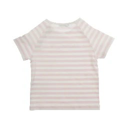 Pink Crew neck T-shirt with button closure on the neck and all-over striped motif in cotton baby