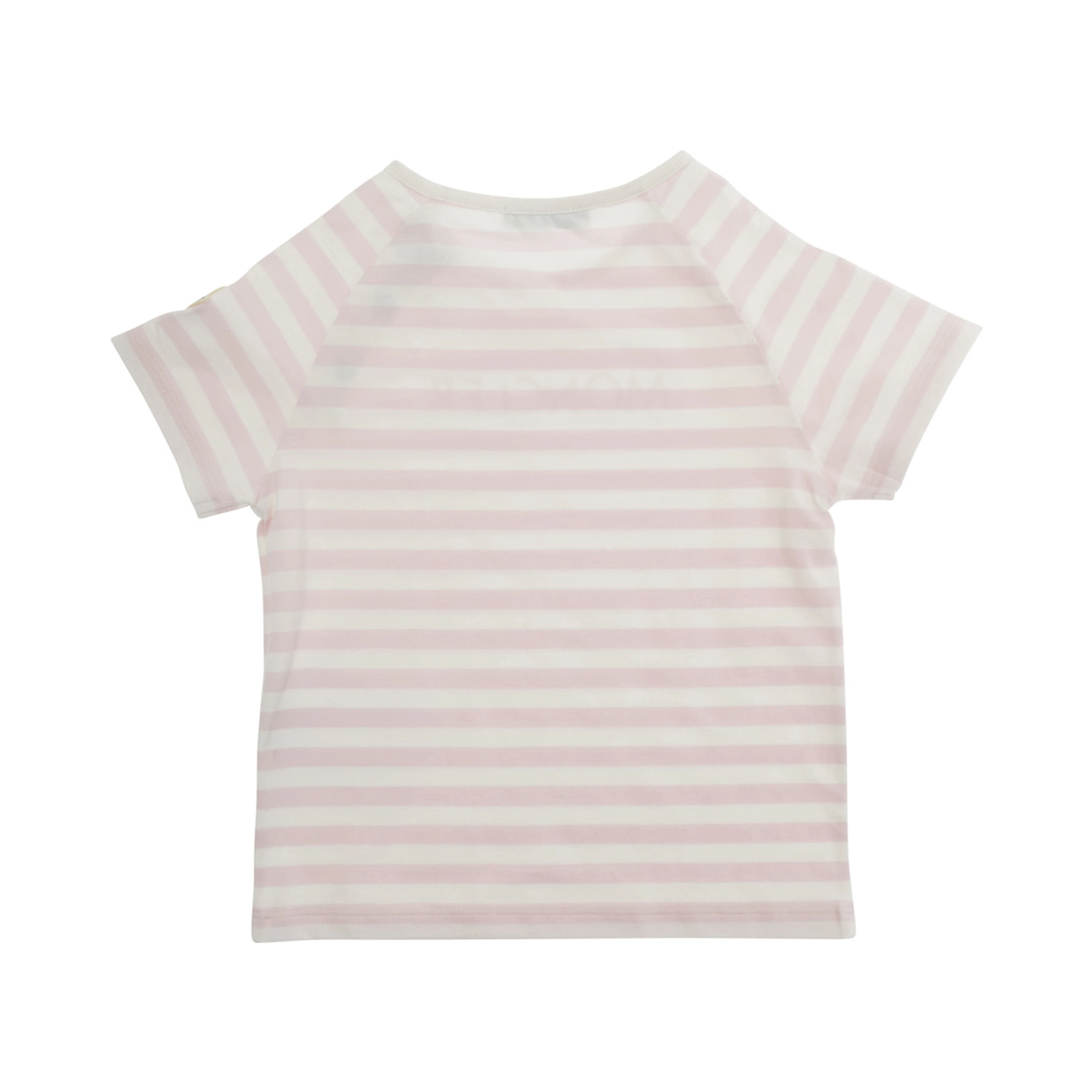 Pink Crew neck T-shirt with button closure on the neck and all-over striped motif in cotton baby