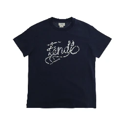 Blue Crew neck T-shirt with large logo on the front in cotton boy