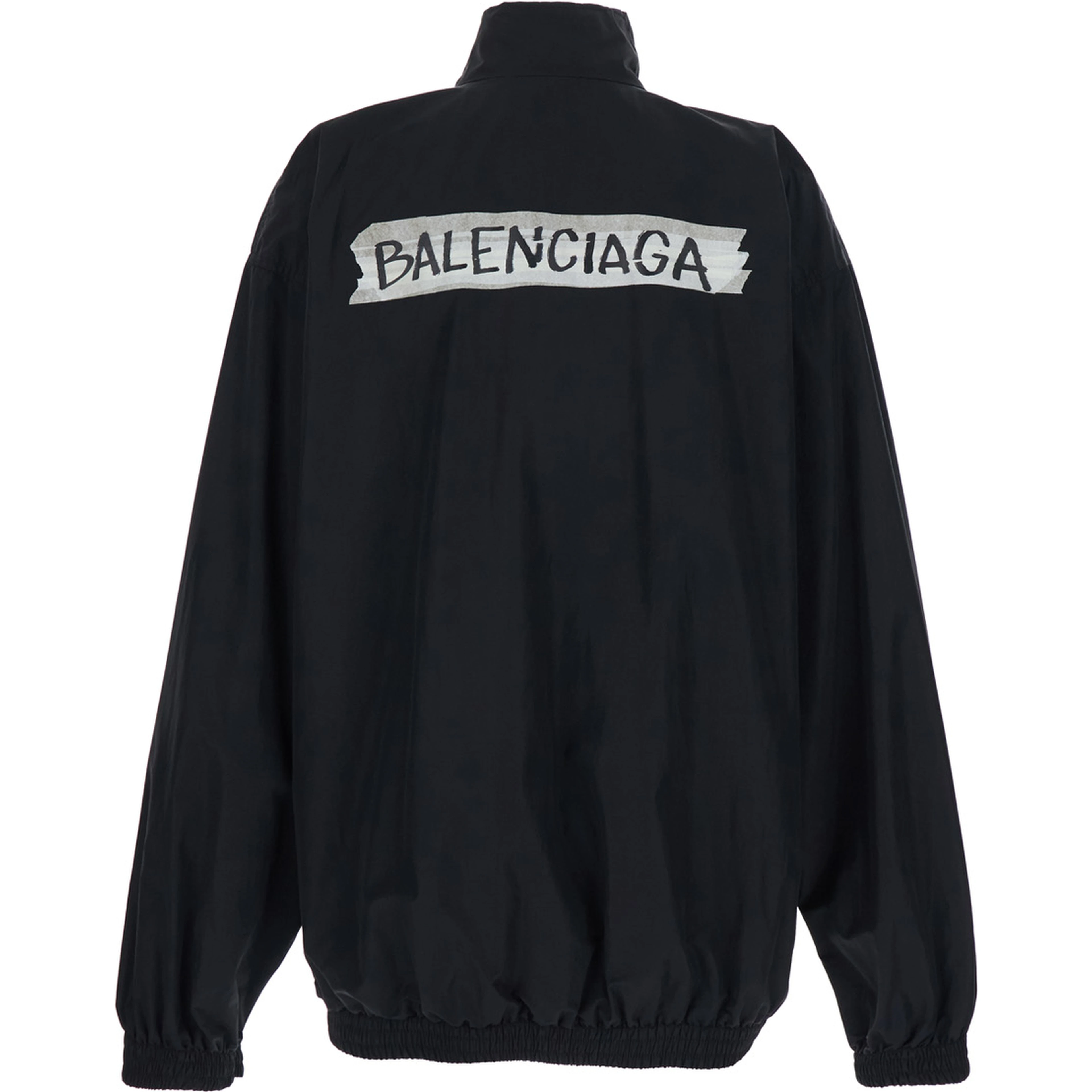 Black Jacket with High Collar and Logo on Front and Back in Cotton Blend for Men