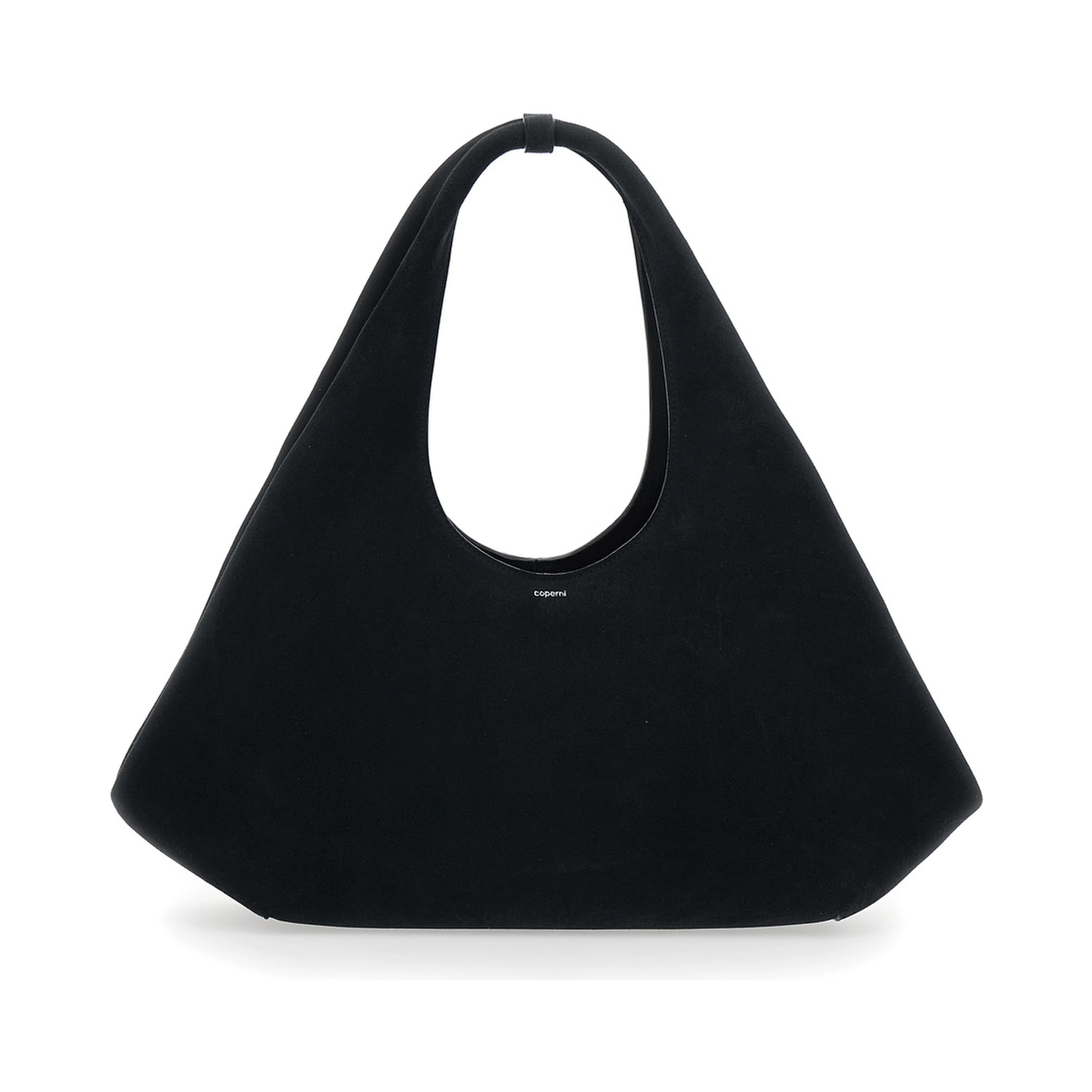 Folded Black Shoulder Bag with Top Handle and logo lettering on the Front in Suede Woman