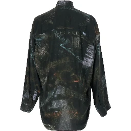 Black Shirt with All-Over Print in Viscose Men