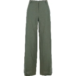 Green Wide Leg Linen Pants with Belt Loops Woman