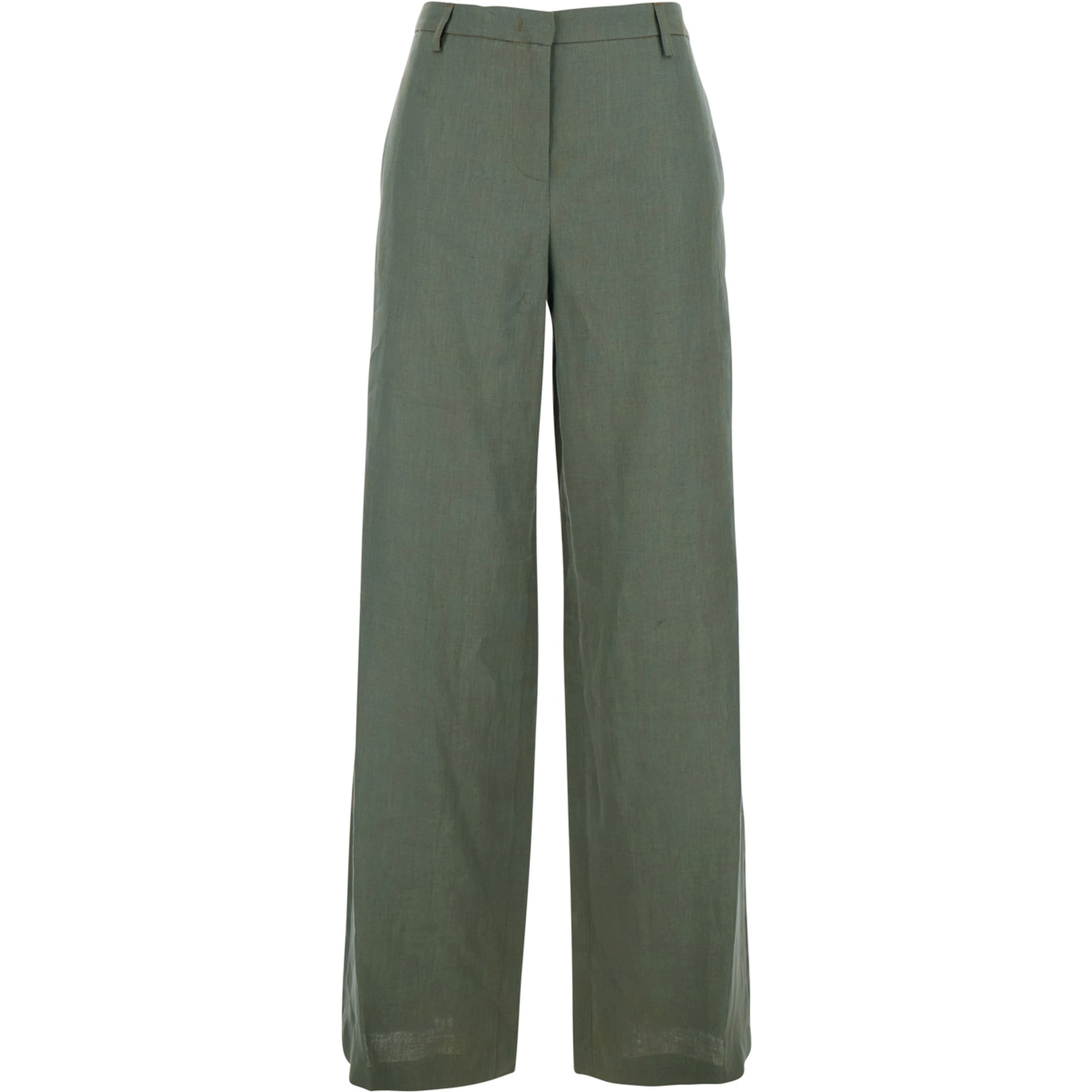Green Wide Leg Linen Pants with Belt Loops Woman