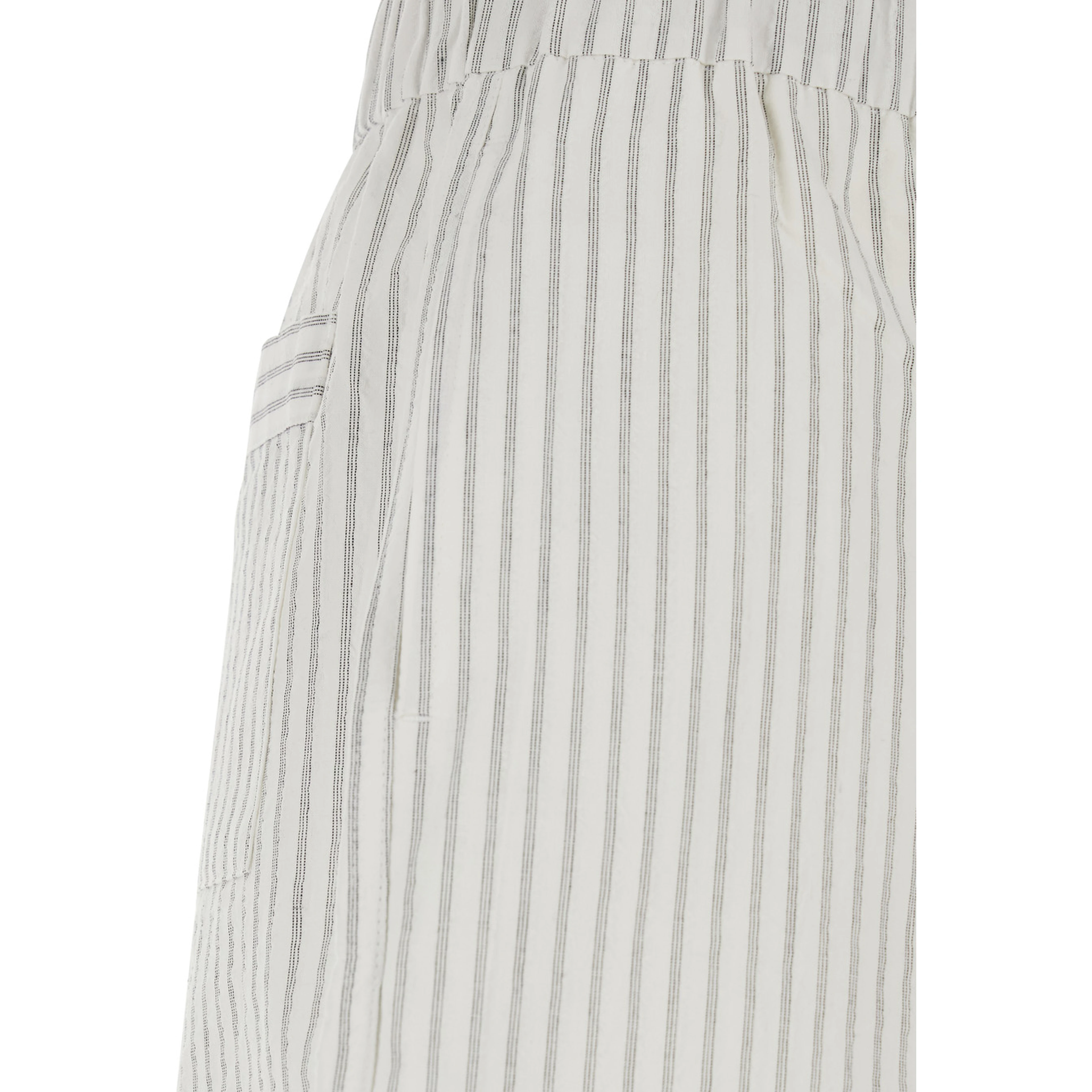 Grey Shorts with Elastic Waistband with Drawstring and All-Over Striped Motif in Cotton for Men