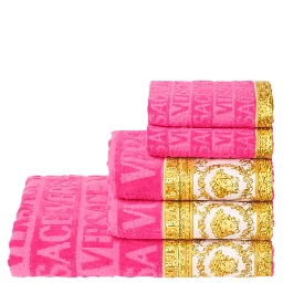 pink Five-piece towel set with Baroque motif in cotton unisex