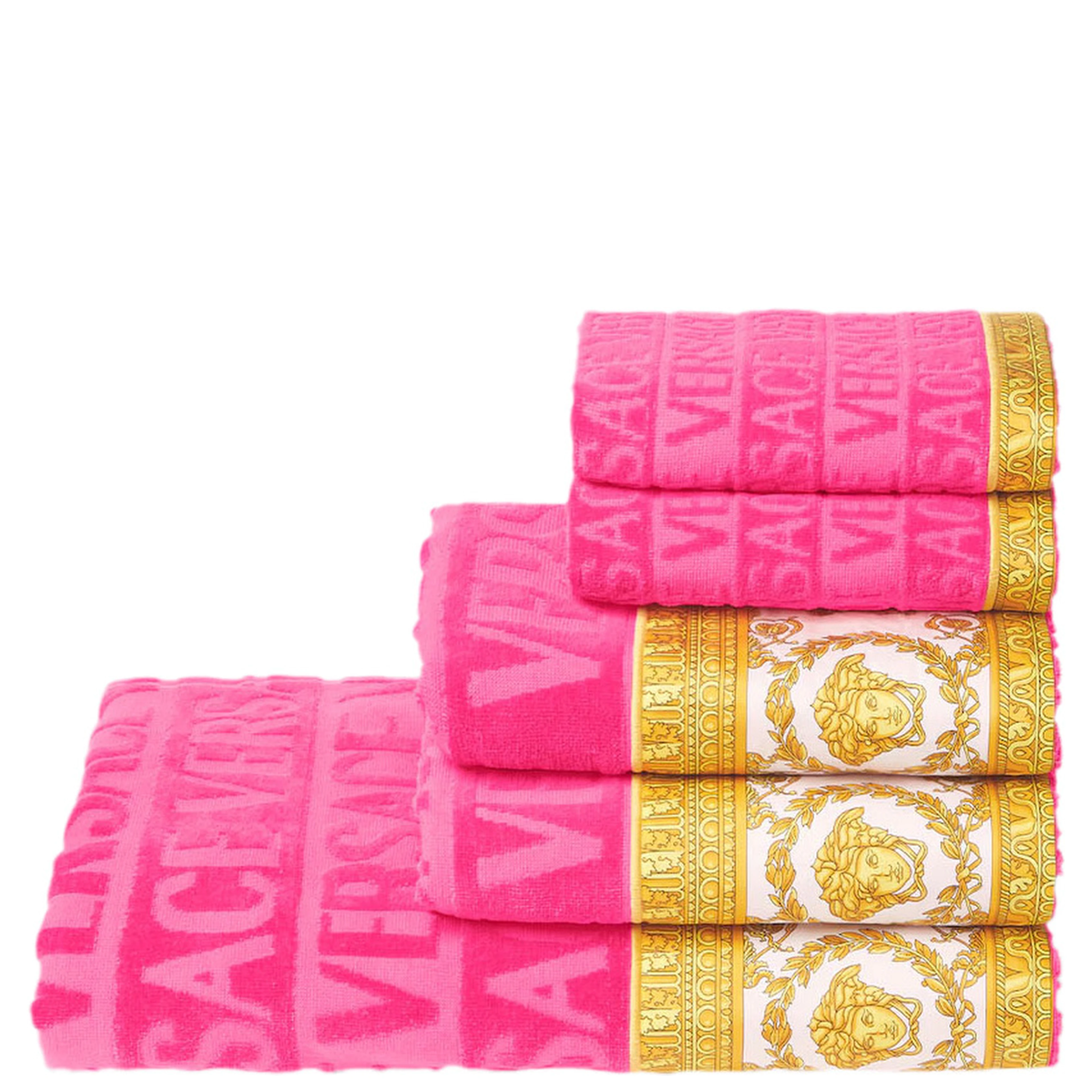 pink Five-piece towel set with Baroque motif in cotton unisex