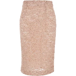 Pink midi skirt with lace design and vent on the back in fabric woman