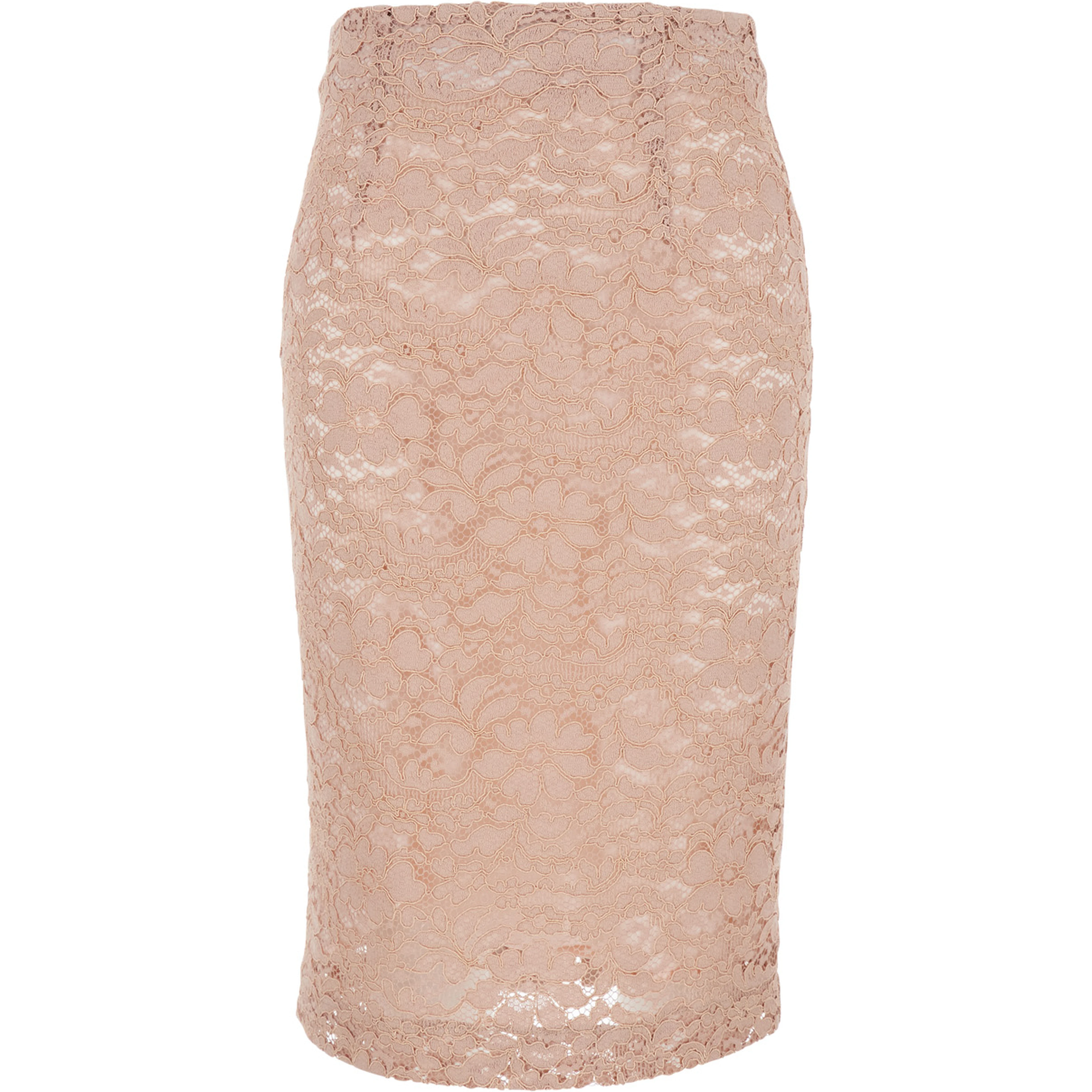 Pink midi skirt with lace design and vent on the back in fabric woman