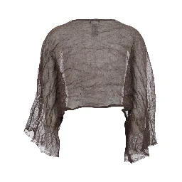 Brown Crop top with boat neckline and crumpled design in silk blend for women