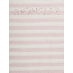 Pink Crew neck T-shirt with button closure on the neck and all-over striped motif in cotton baby