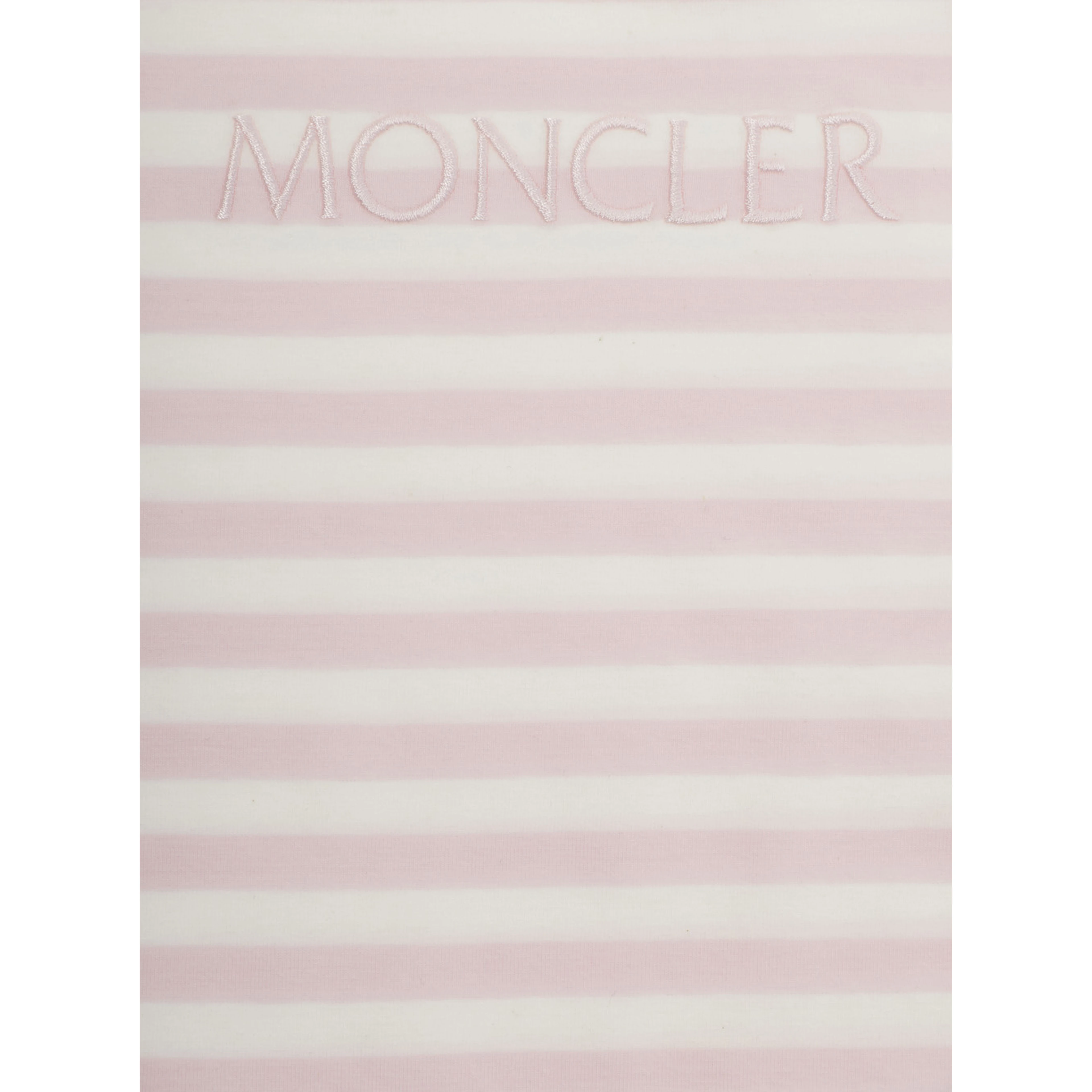 Pink Crew neck T-shirt with button closure on the neck and all-over striped motif in cotton baby