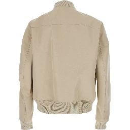Heizer Flight Bomber Jacket with Bomber Collar and Two Zip Pockets on the Front in Beige Cotton Blend for Men