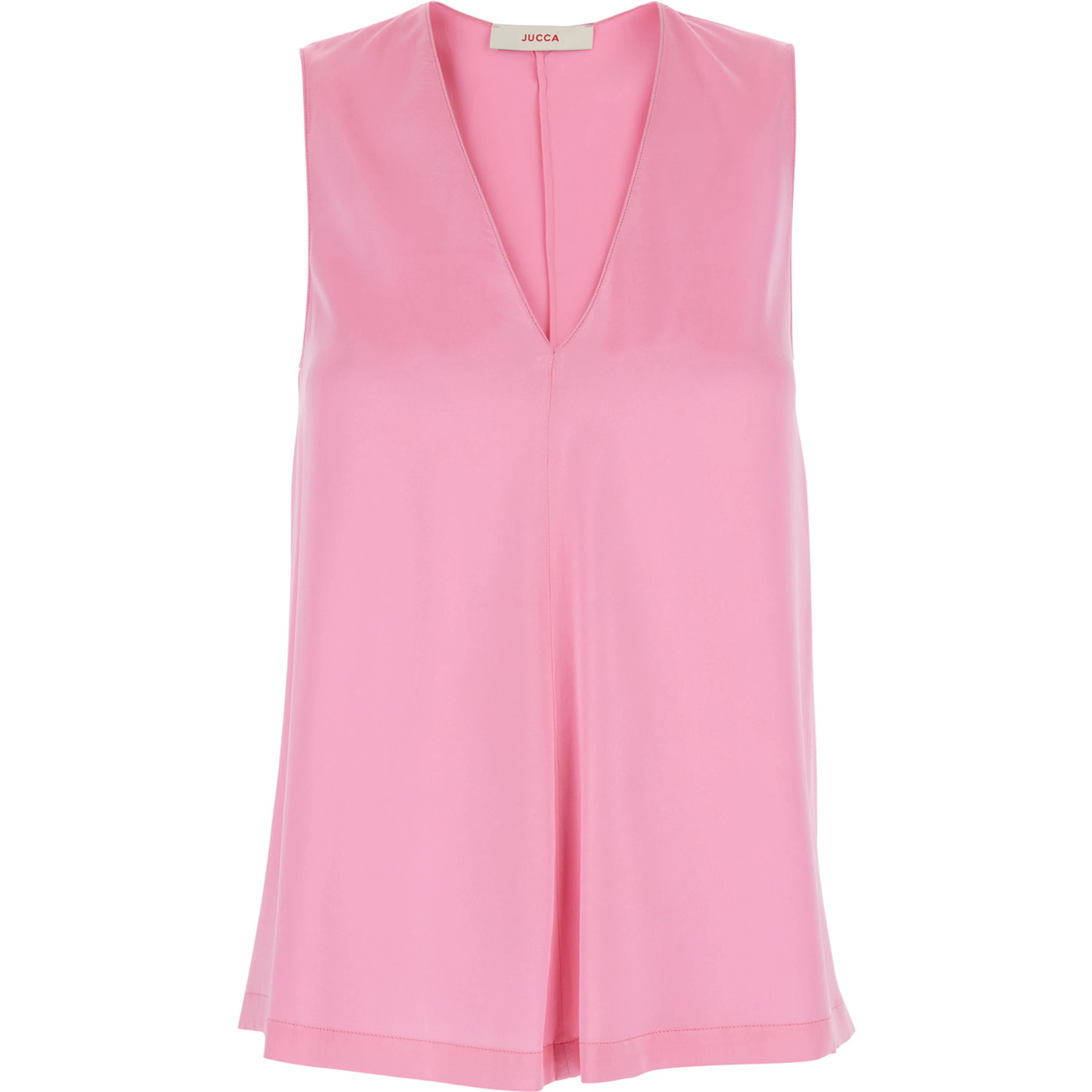 Pink Sleeveless Silk Top with V-Neck Woman