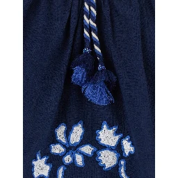 Enora Blue Blouse with Balloon Sleeves and All-Over Floral Embroidery in Cotton for Women
