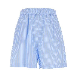 Light Blue Shorts with striped motif in cotton blend women