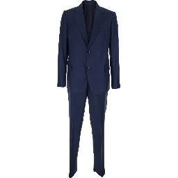 Blue Single-breasted Suit with Notched Revers in Wool for Men