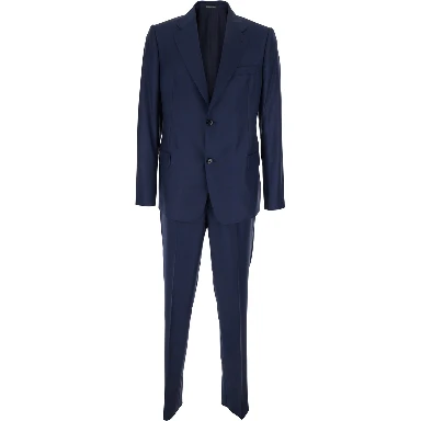 Blue Single-breasted Suit with Notched Revers in Wool for Men