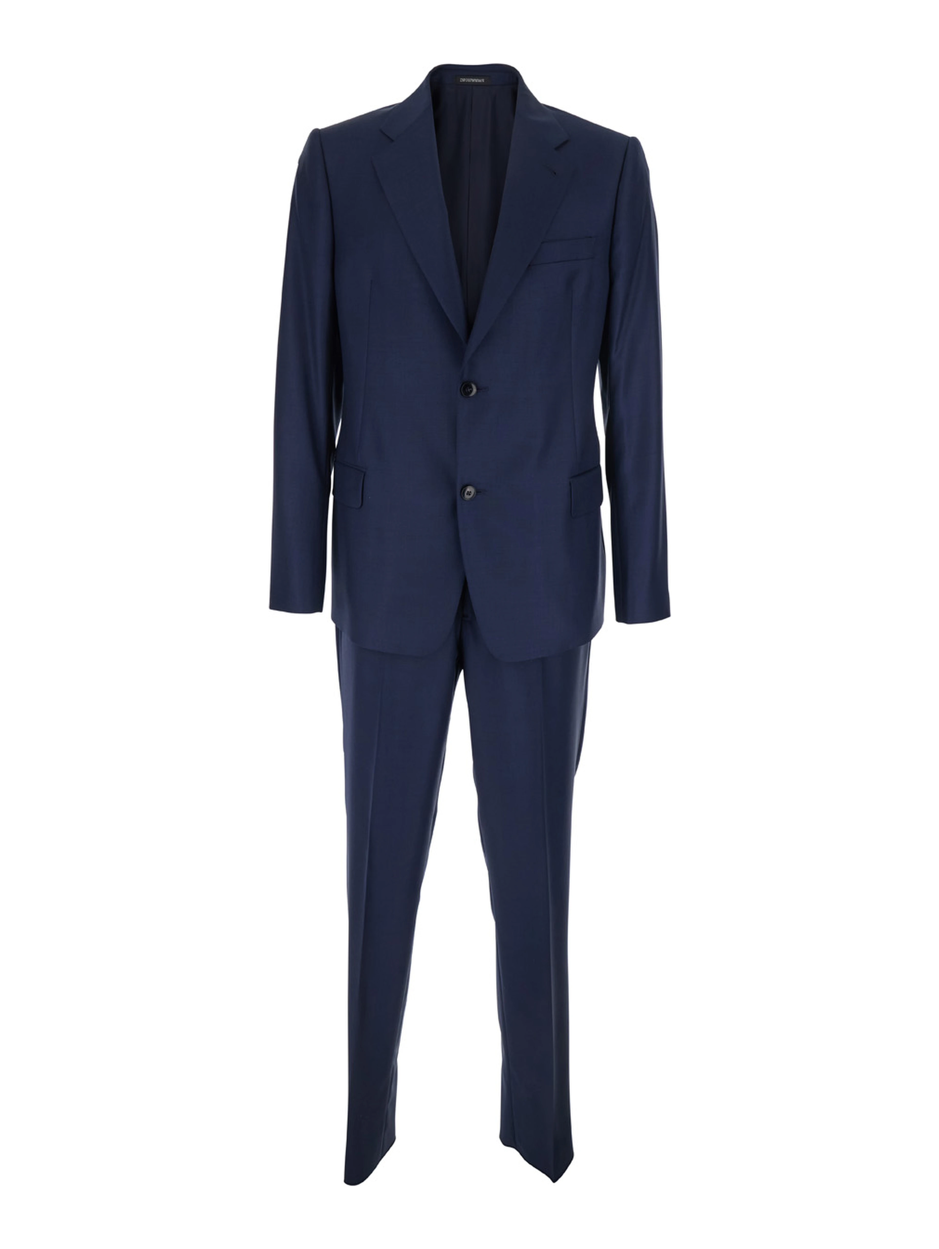 Blue Single-breasted Suit with Notched Revers in Wool for Men