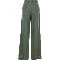 Green Wide Leg Linen Pants with Belt Loops Woman