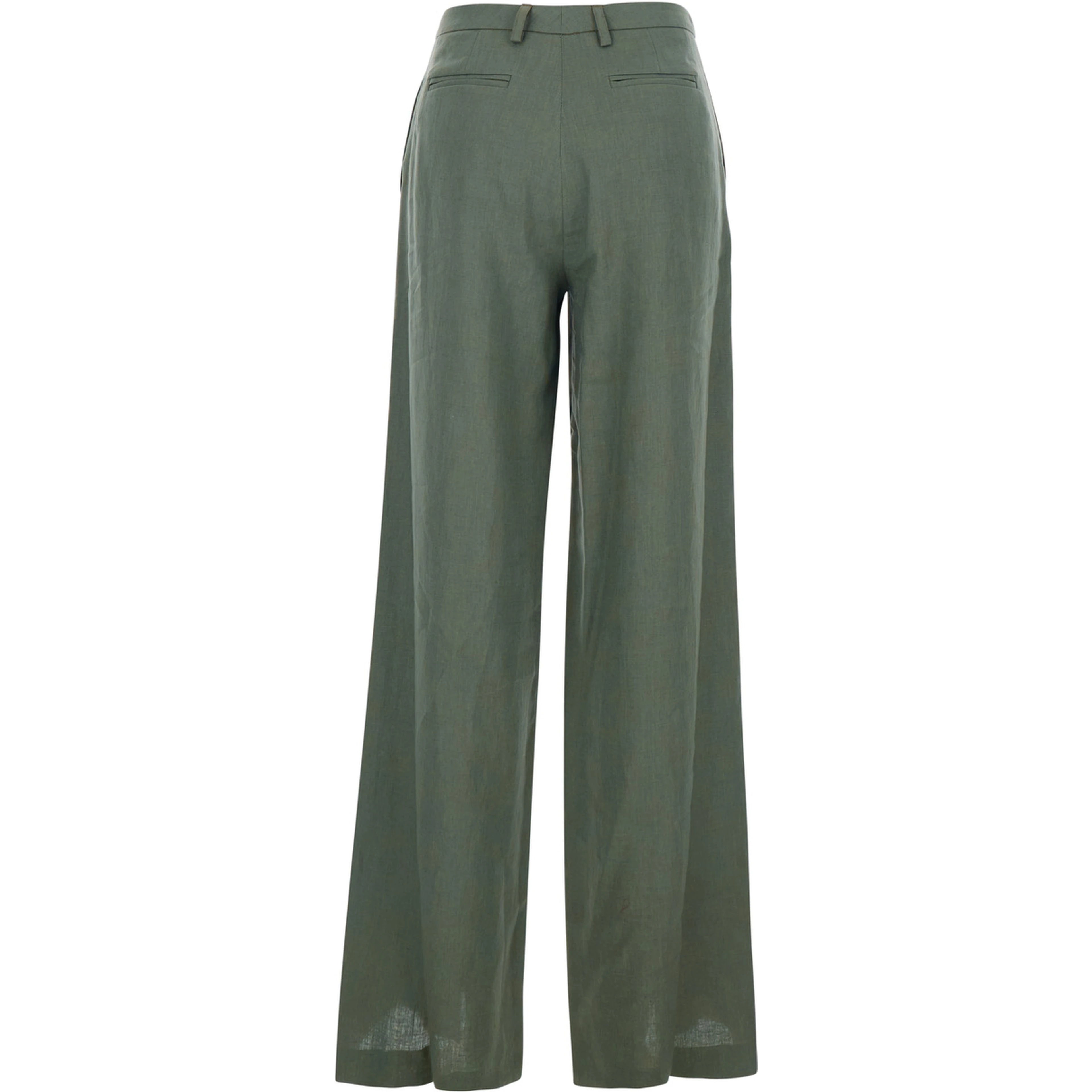 Green Wide Leg Linen Pants with Belt Loops Woman