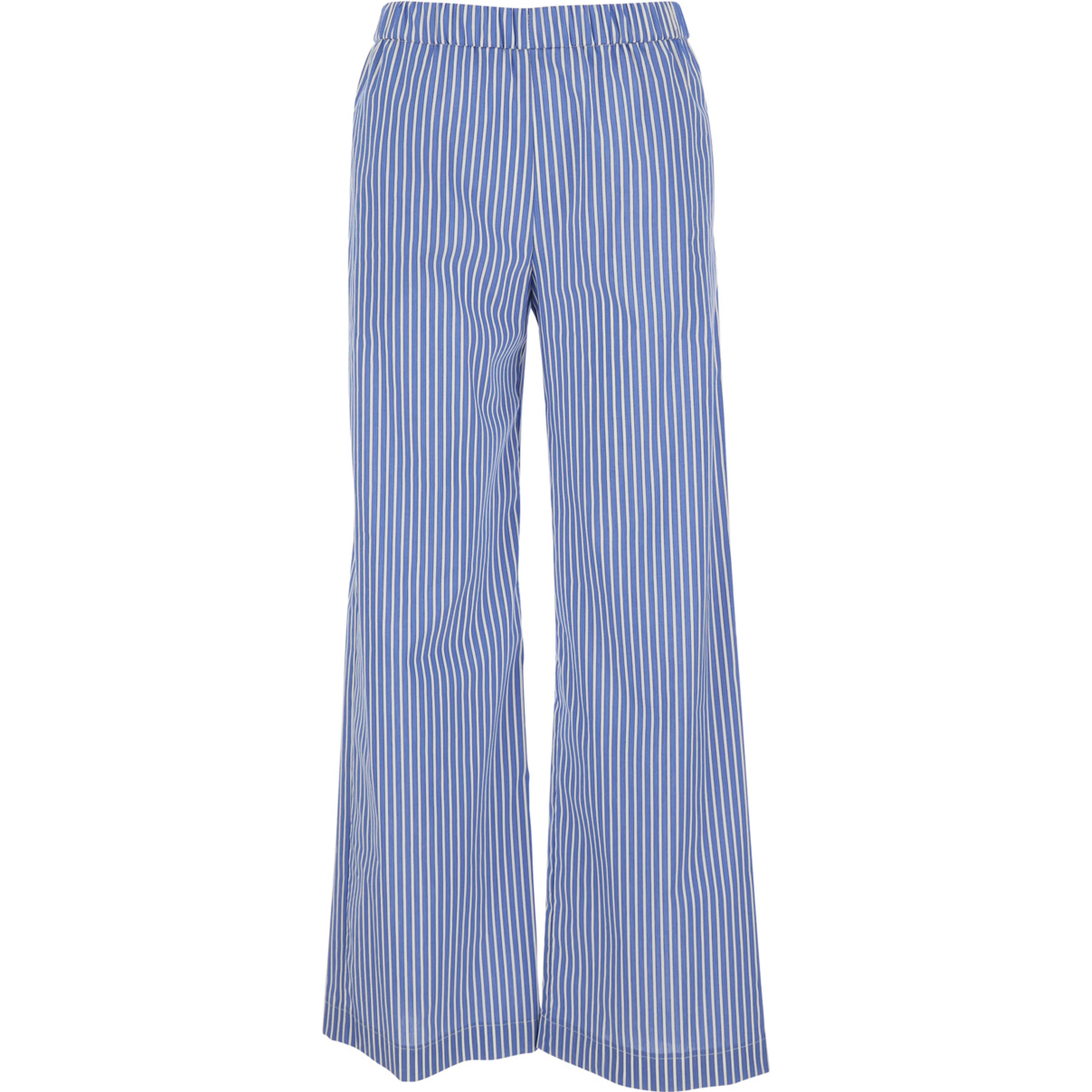 Blue Pants with Wide Leg and All-Over Stripes in Cotton Blend Woman