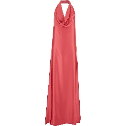 Red long Dress with Halterneck and open back in fabric woman