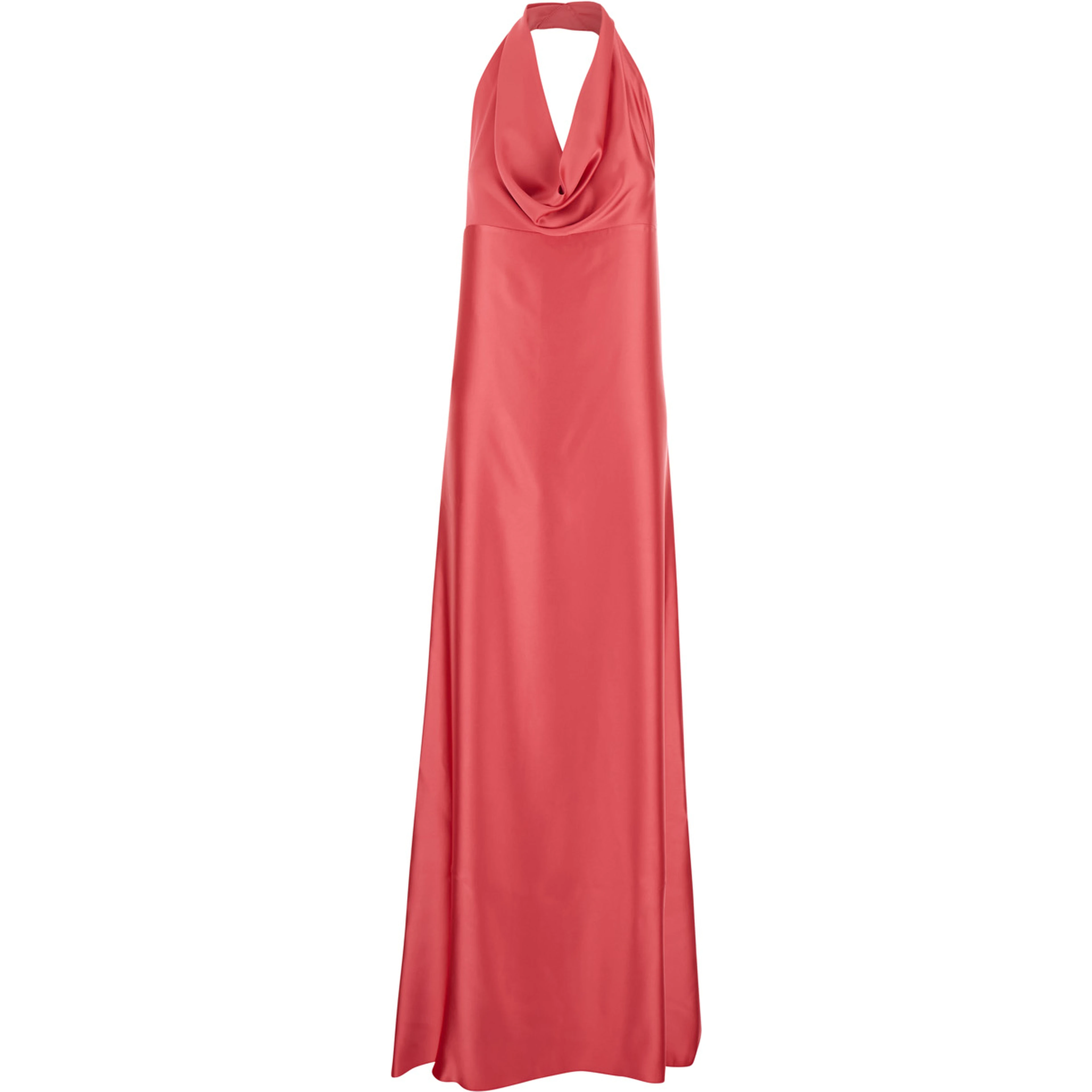 Red long Dress with Halterneck and open back in fabric woman