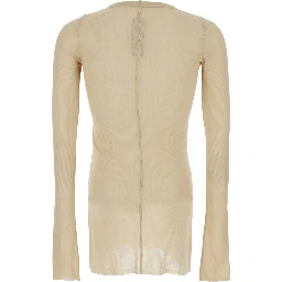 Beige T-Shirt with Ribbed Design and Round Neck in Viscose and Silk Blend Man