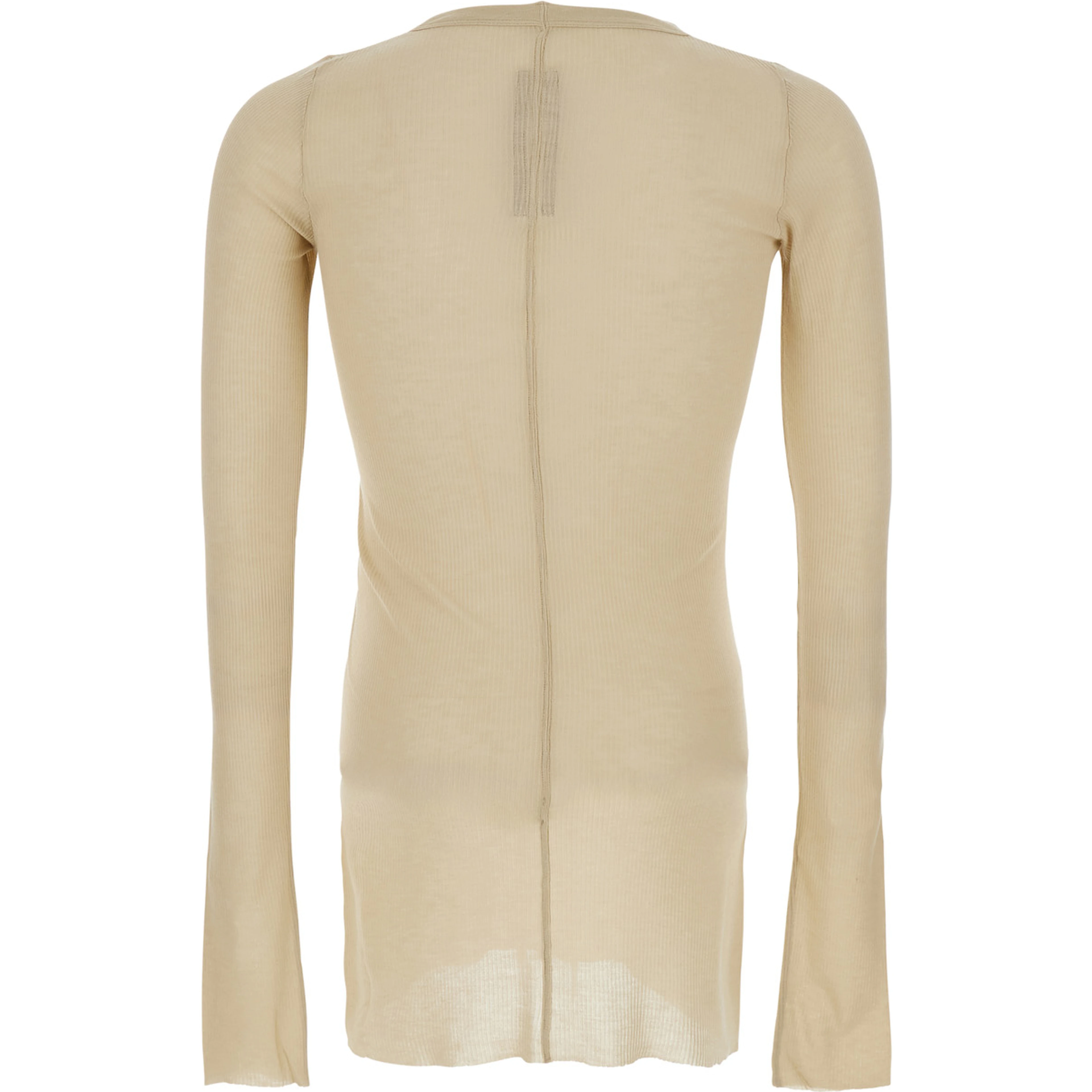 Beige T-Shirt with Ribbed Design and Round Neck in Viscose and Silk Blend Man