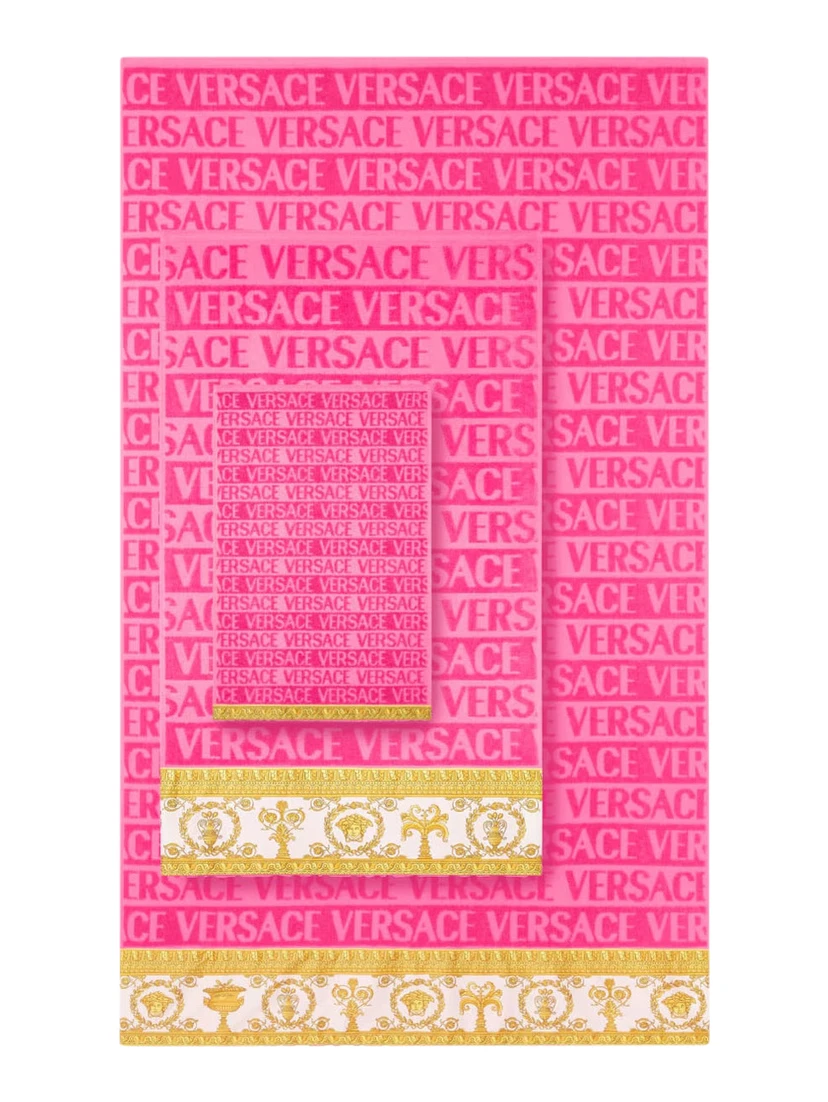 pink Five-piece towel set with Baroque motif in cotton unisex