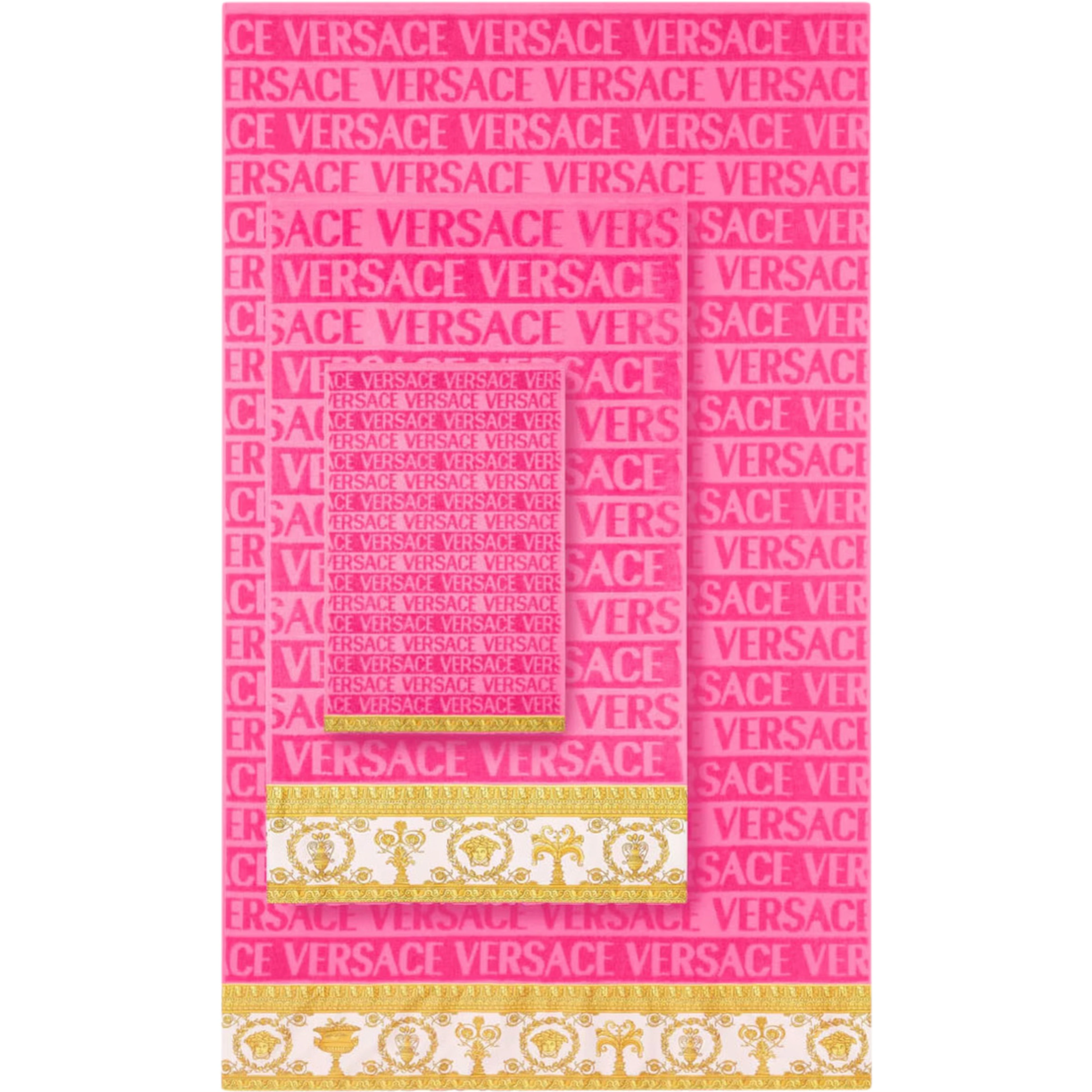 pink Five-piece towel set with Baroque motif in cotton unisex
