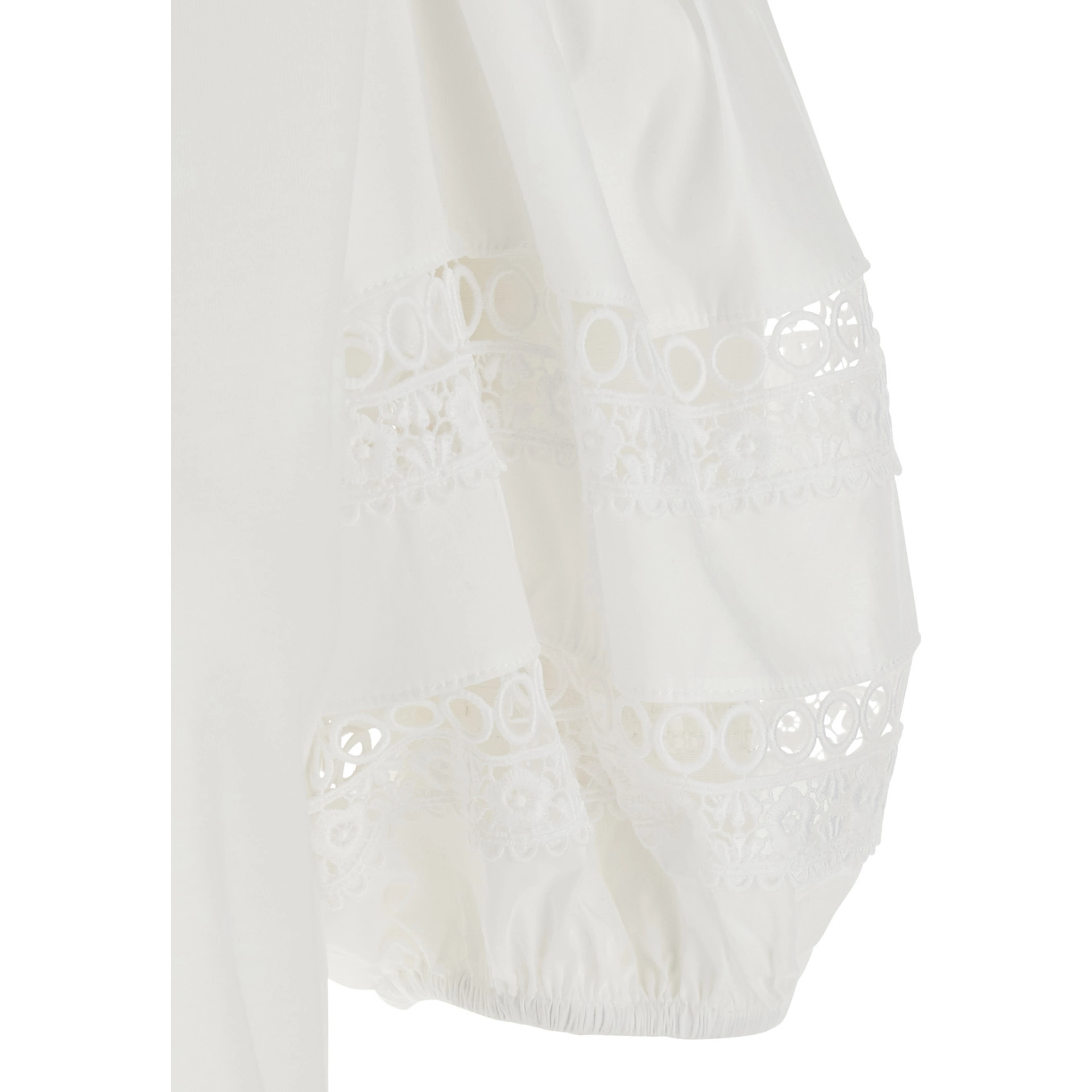 White T-Shirt with Embroidery Details on the Sleeves and Round Neck in Cotton for Women