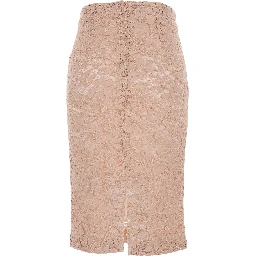 Pink midi skirt with lace design and vent on the back in fabric woman