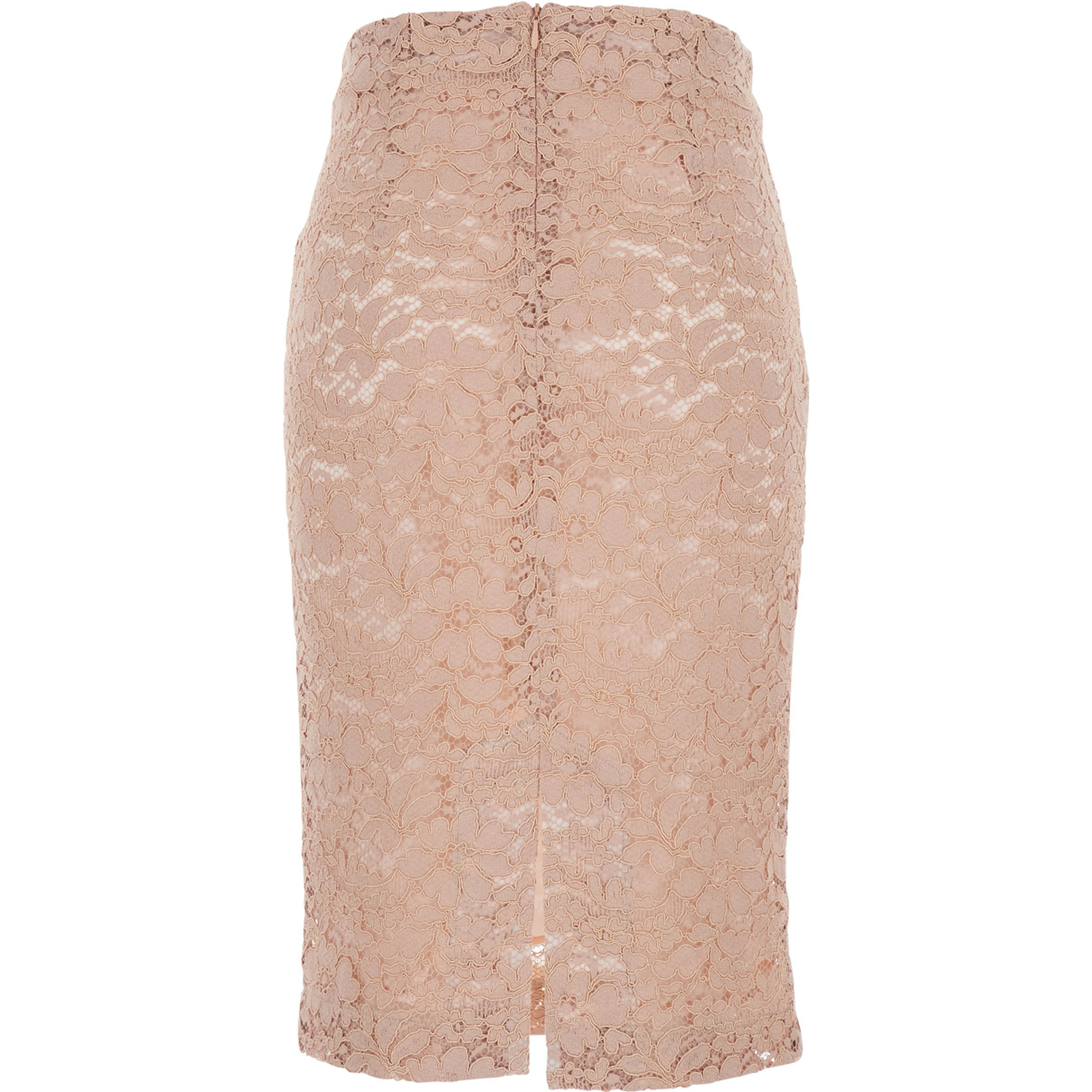 Pink midi skirt with lace design and vent on the back in fabric woman
