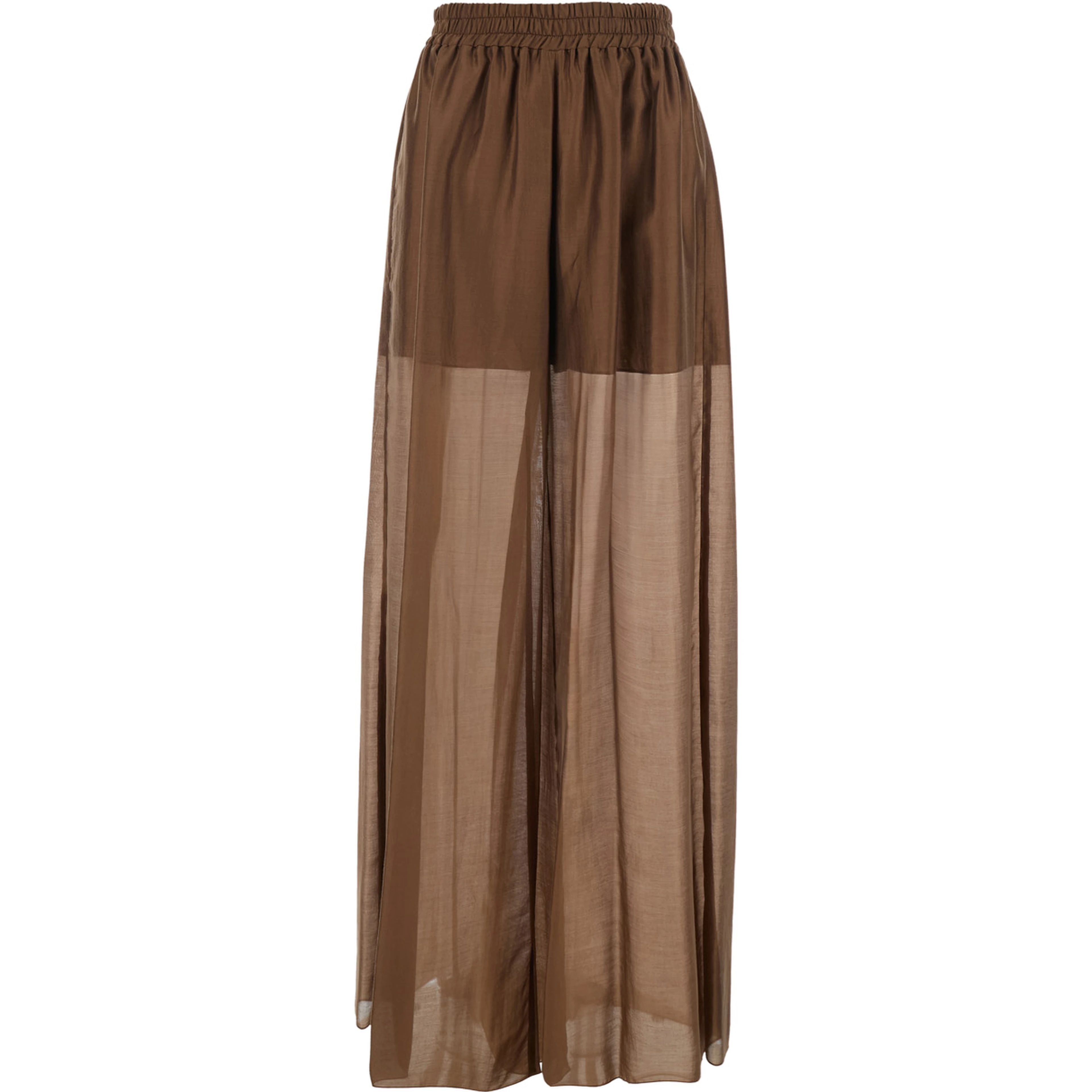 Brown Pants with Elastic Waist and Semi-Transparent Design in Tech Fabric for Women