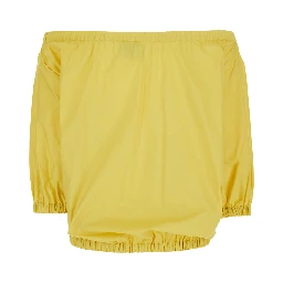 Yellow off-shouder Top with Short Sleeves in Cotton for Women
