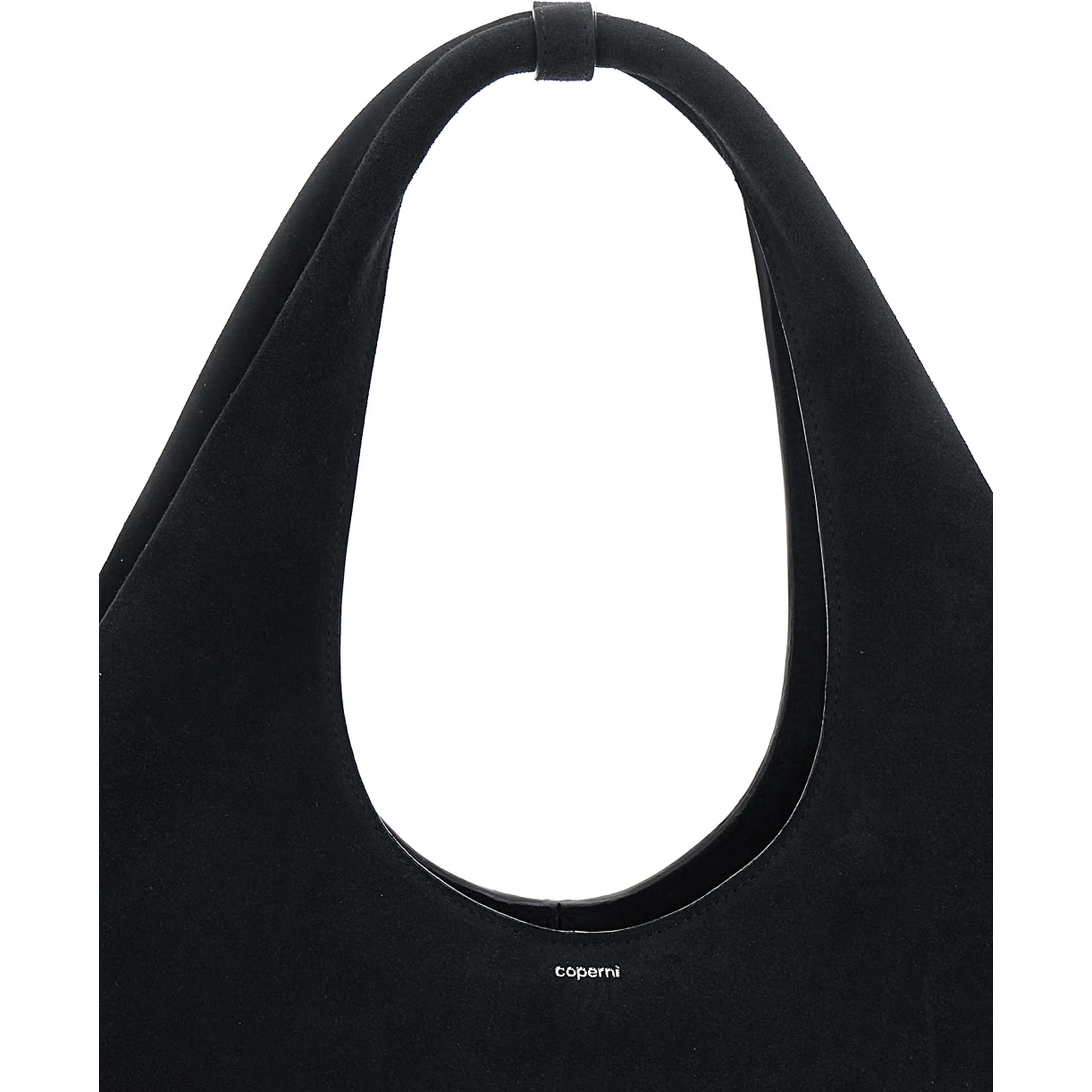 Folded Black Shoulder Bag with Top Handle and logo lettering on the Front in Suede Woman