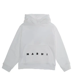White Hoodie with kangaroo pocket and logo lettering on the front in cotton Boy