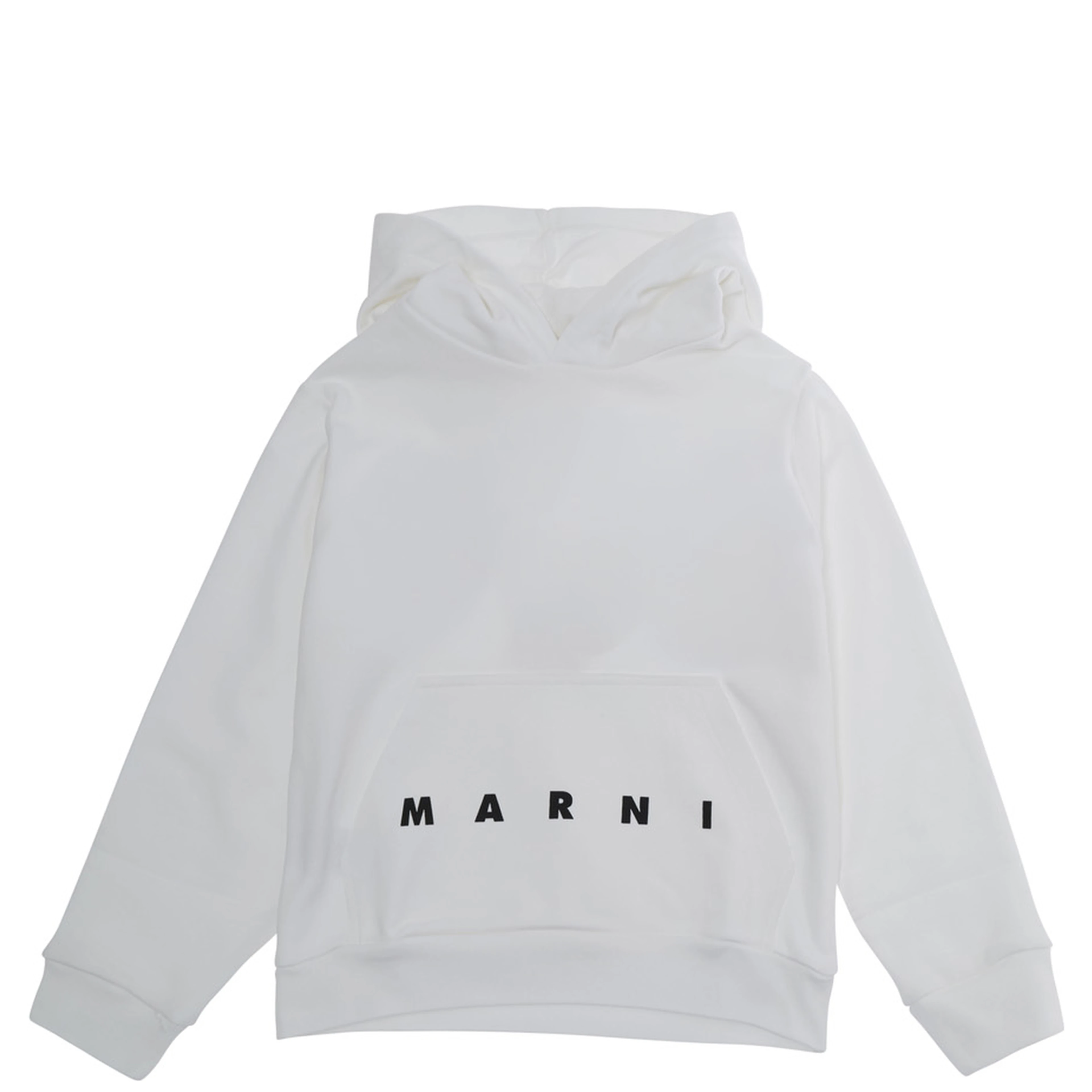 White Hoodie with kangaroo pocket and logo lettering on the front in cotton Boy