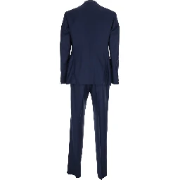 Blue Single-breasted Suit with Notched Revers in Wool for Men