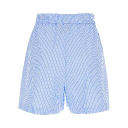 Light Blue Shorts with striped motif in cotton blend women