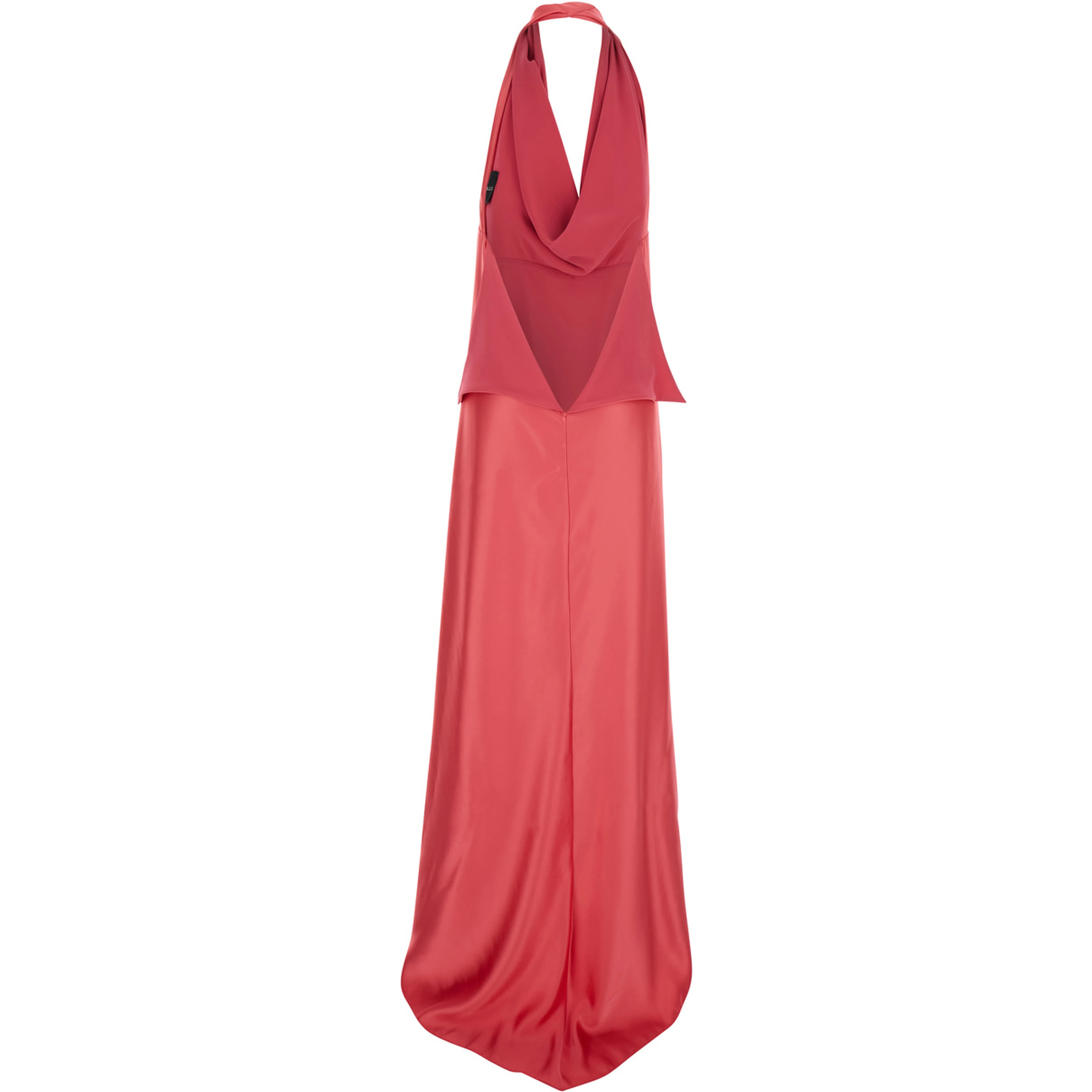 Red long Dress with Halterneck and open back in fabric woman