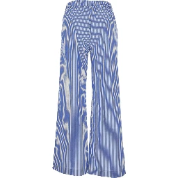 Blue Pants with Wide Leg and All-Over Stripes in Cotton Blend Woman