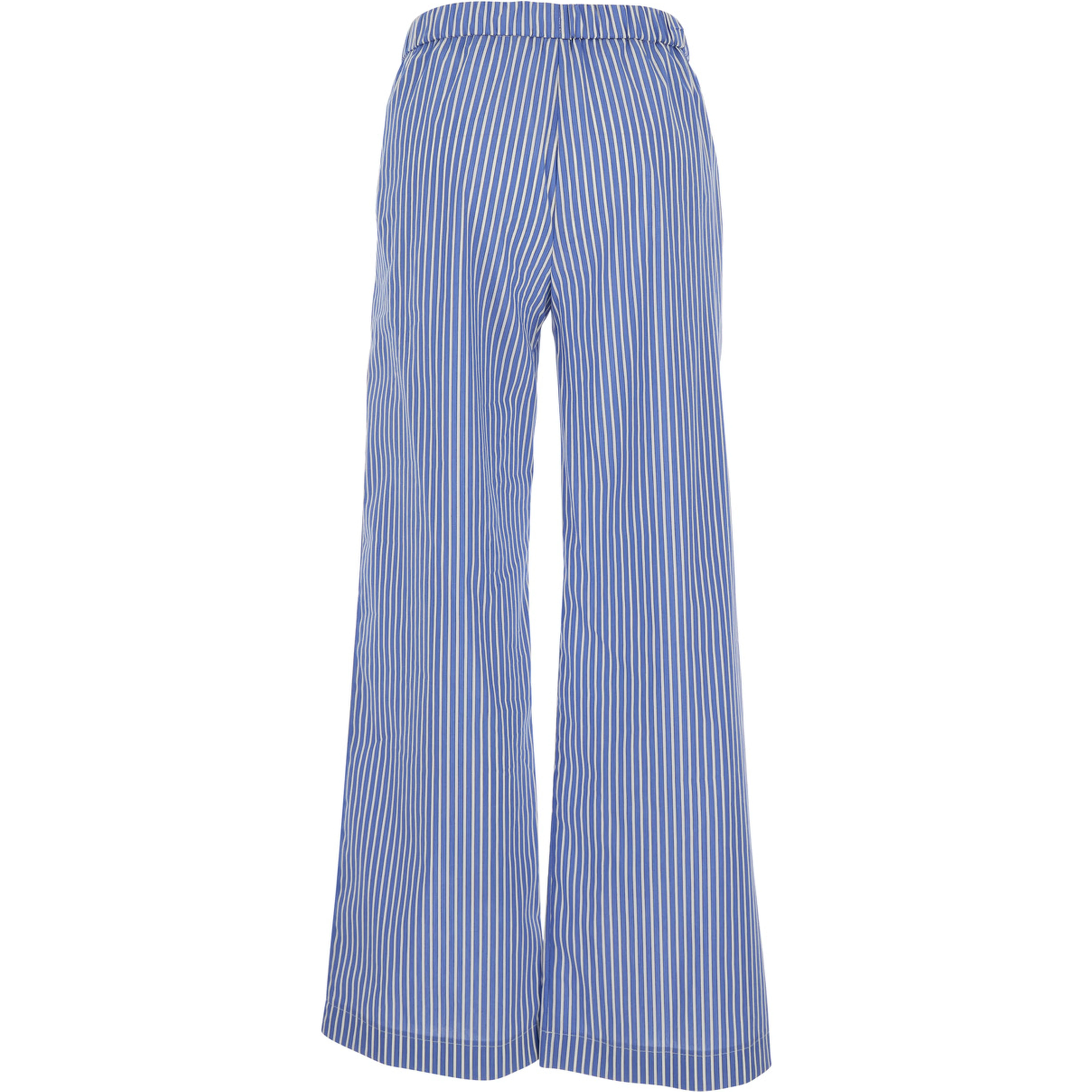 Blue Pants with Wide Leg and All-Over Stripes in Cotton Blend Woman