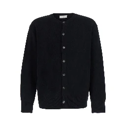UNISEX CREWNECK KNIT CARDIGAN with round neck and long sleeves in Wool Viscose Nylon Cashmere in Black Unisex