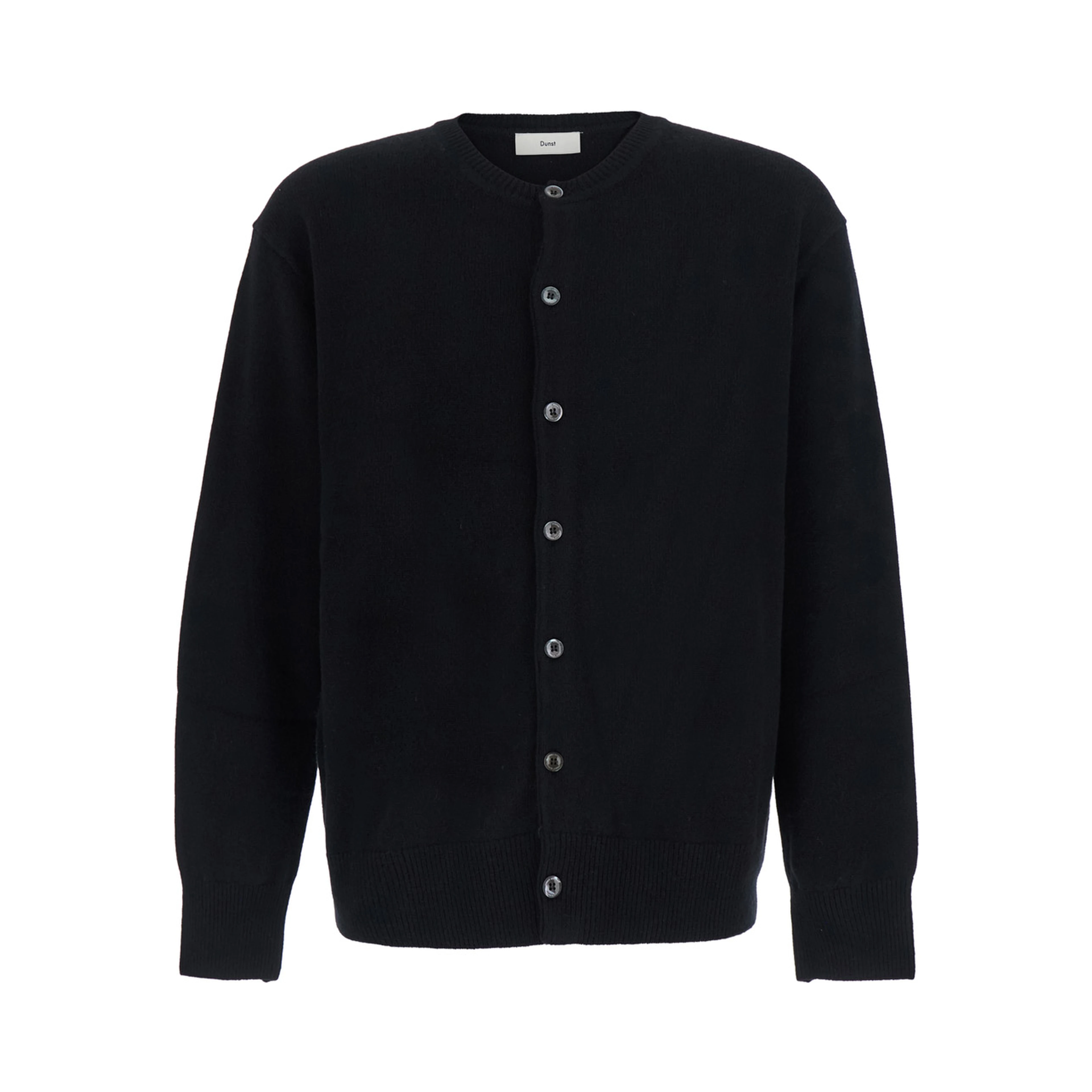 UNISEX CREWNECK KNIT CARDIGAN with round neck and long sleeves in Wool Viscose Nylon Cashmere in Black Unisex