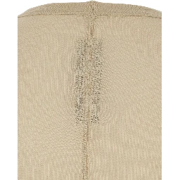 Beige T-Shirt with Ribbed Design and Round Neck in Viscose and Silk Blend Man